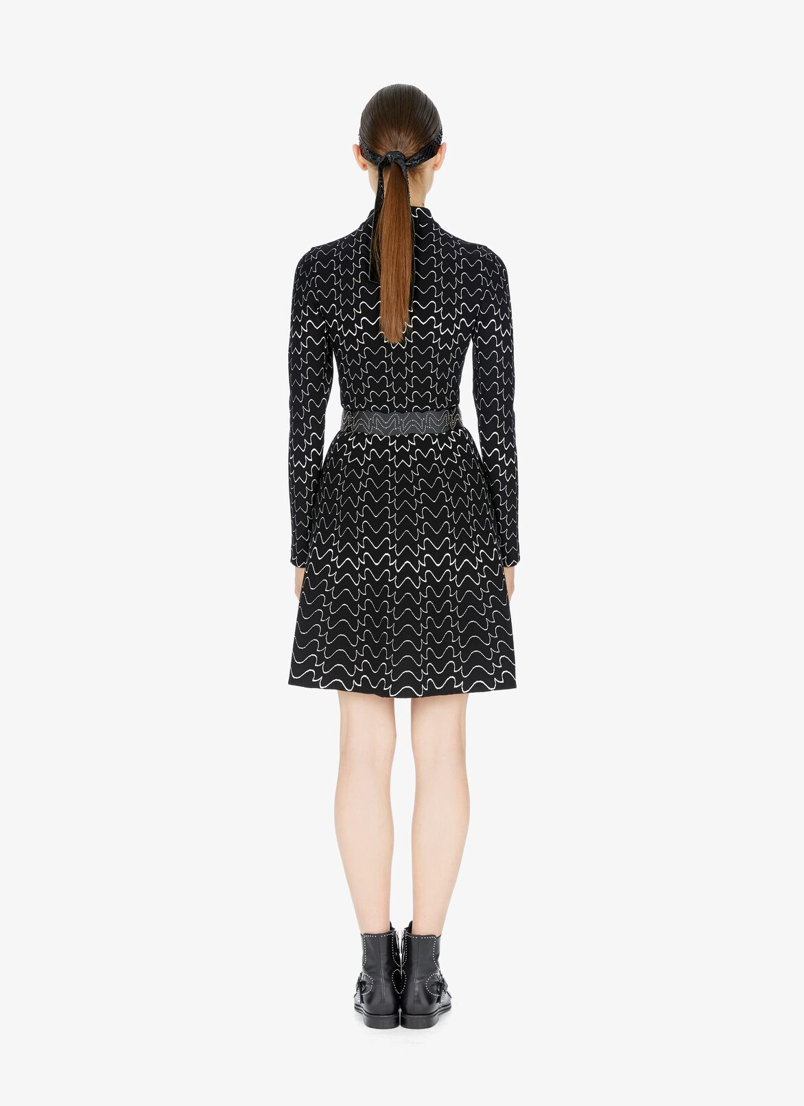 LONG SLEEVE DRESS FILIGRANE BLACK/WHITE ALAÏA BLACK/WHITE  LONG SLEEVE DRESS FILIGRANE BLACK/WHITE
